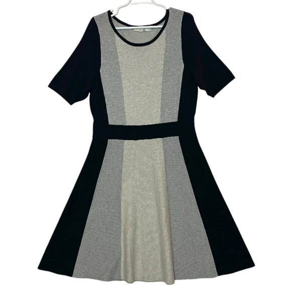 Boden Colorblock A Line Knit Dress Sz 14 Milano Black Gray Cotton Blend Preppy - Picture 2 of 9